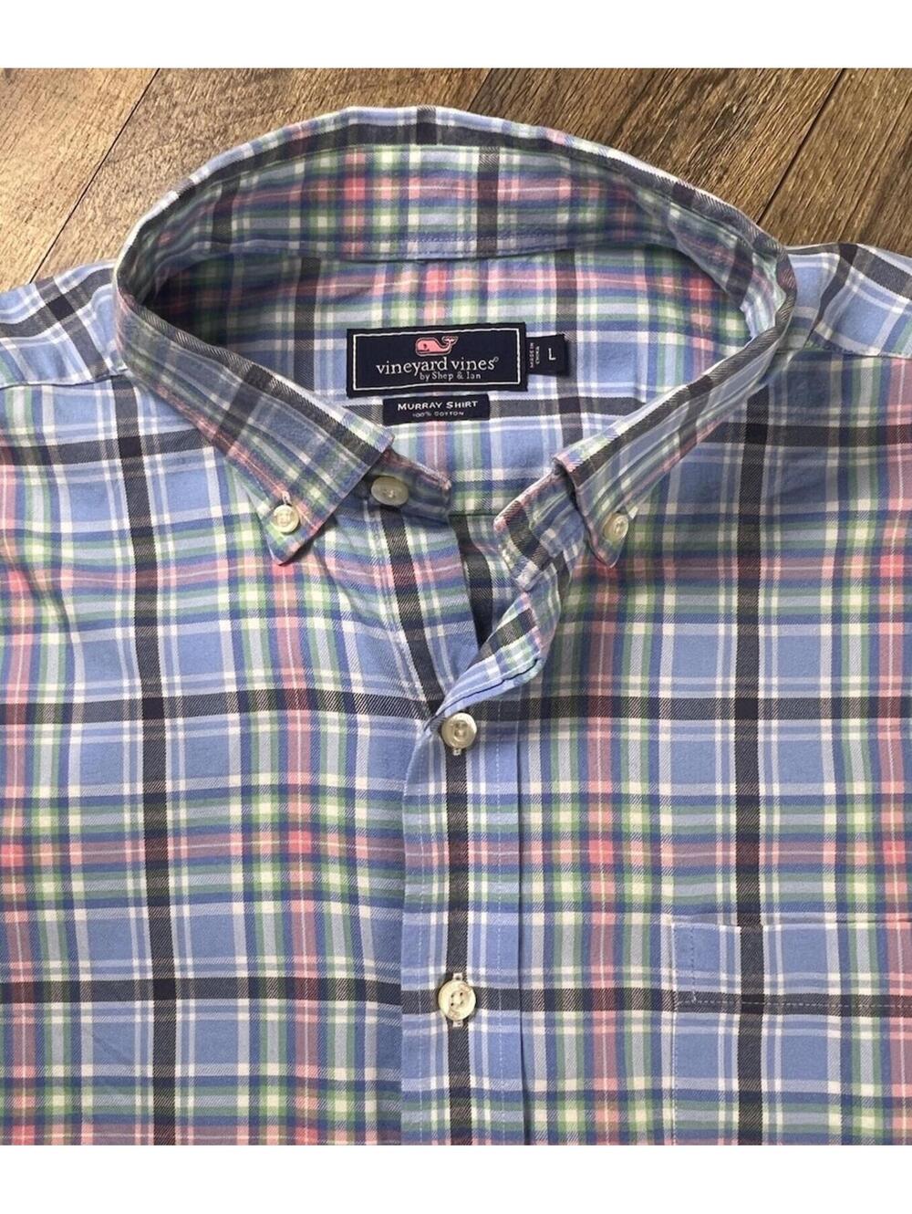 Vineyard Vines Murray Shirt Plaid Men's Large Cotton Blue Pocket Soft Preppy